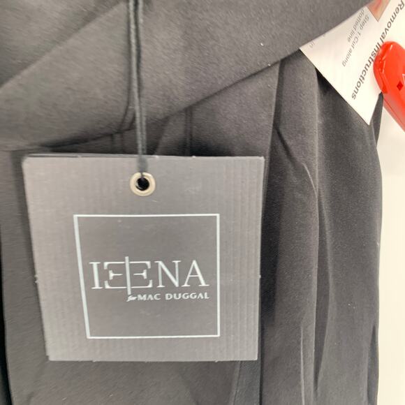 MAC DUGGAL Dress Size 4 Evening Gown Black Satin NEW Lapel Puff Sleeve Midi - Picture 3 of 8